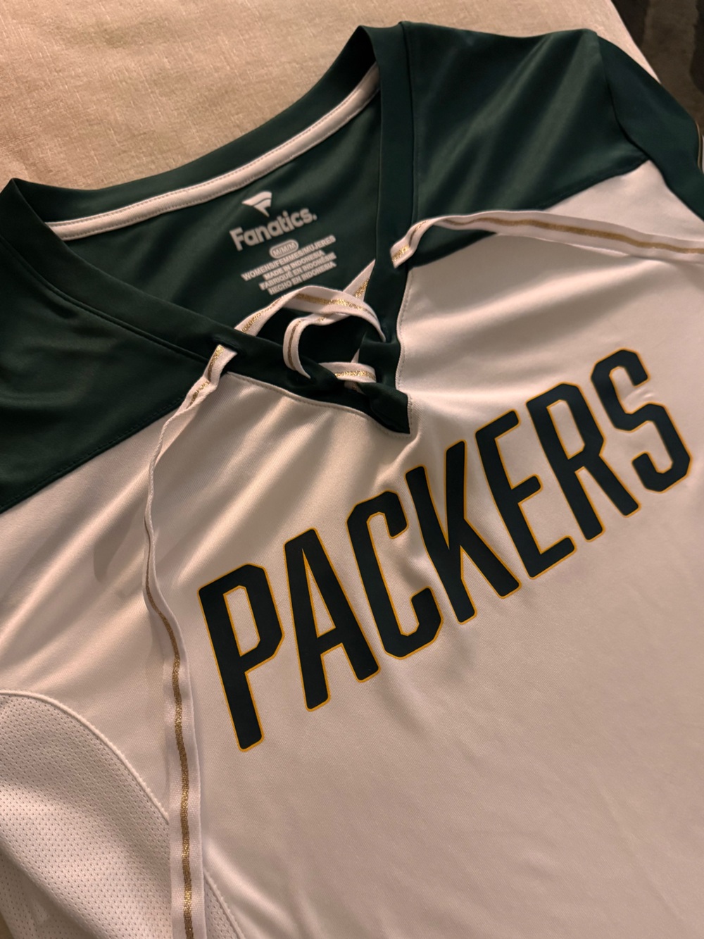 Fanatics Green White & Gold Packers womens Lace-Up Jersey